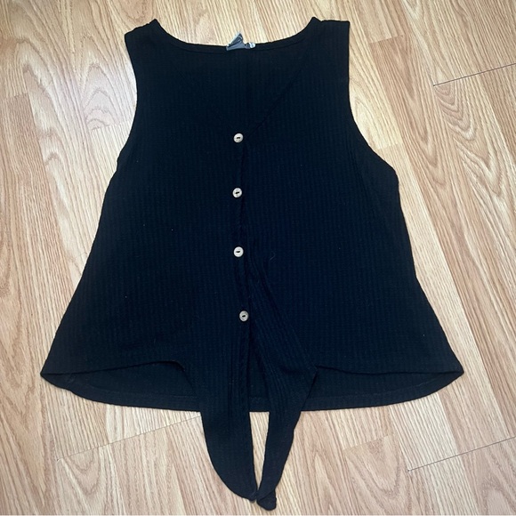 Paper Crane Tops - Paper Crane Waffle Knit Tank Top Womens Size Small Sleeveless Black Button Shirt